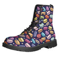 Cartoon Macaron Pattern Print Lace-Up Boots