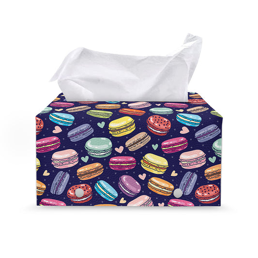 Cartoon Macaron Pattern Print Leather Tissue Box Cover