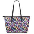 Cartoon Macaron Pattern Print Leather Tote Bag With Zipper