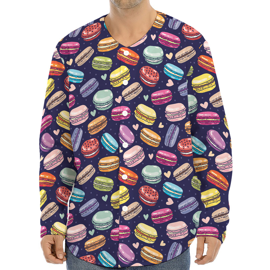 Cartoon Macaron Pattern Print Long Sleeve Baseball Jersey