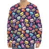 Cartoon Macaron Pattern Print Long Sleeve Baseball Jersey