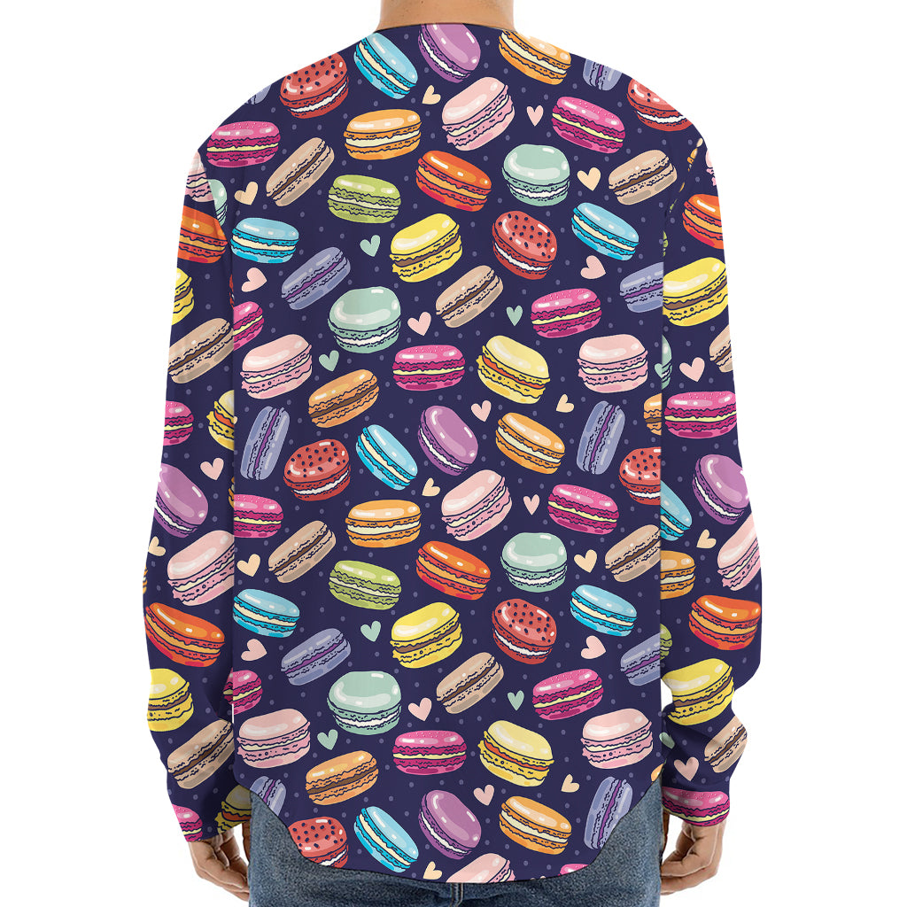 Cartoon Macaron Pattern Print Long Sleeve Baseball Jersey