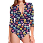 Cartoon Macaron Pattern Print Long Sleeve Swimsuit