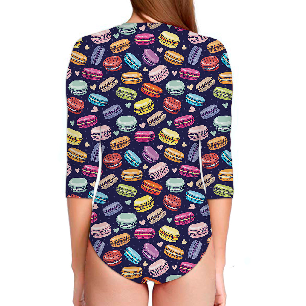 Cartoon Macaron Pattern Print Long Sleeve Swimsuit