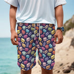 Cartoon Macaron Pattern Print Men's Cargo Shorts