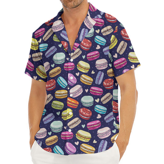 Cartoon Macaron Pattern Print Men's Deep V-Neck Shirt
