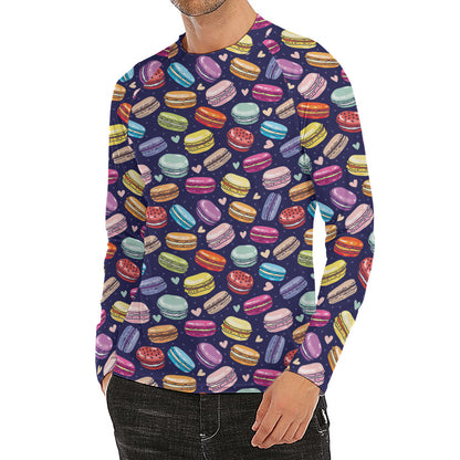Cartoon Macaron Pattern Print Men's Long Sleeve Rash Guard