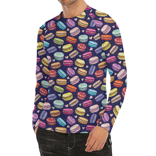 Cartoon Macaron Pattern Print Men's Long Sleeve Rash Guard