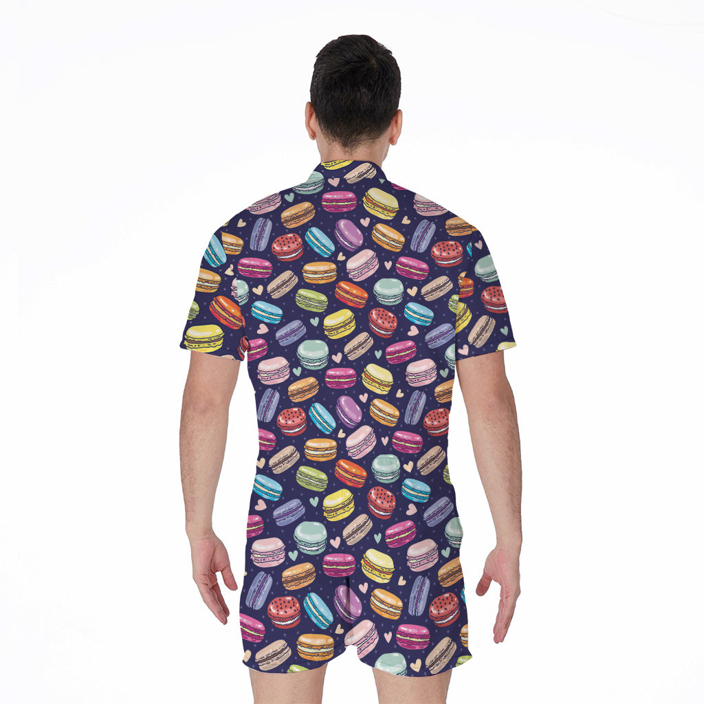 Cartoon Macaron Pattern Print Men's Rompers