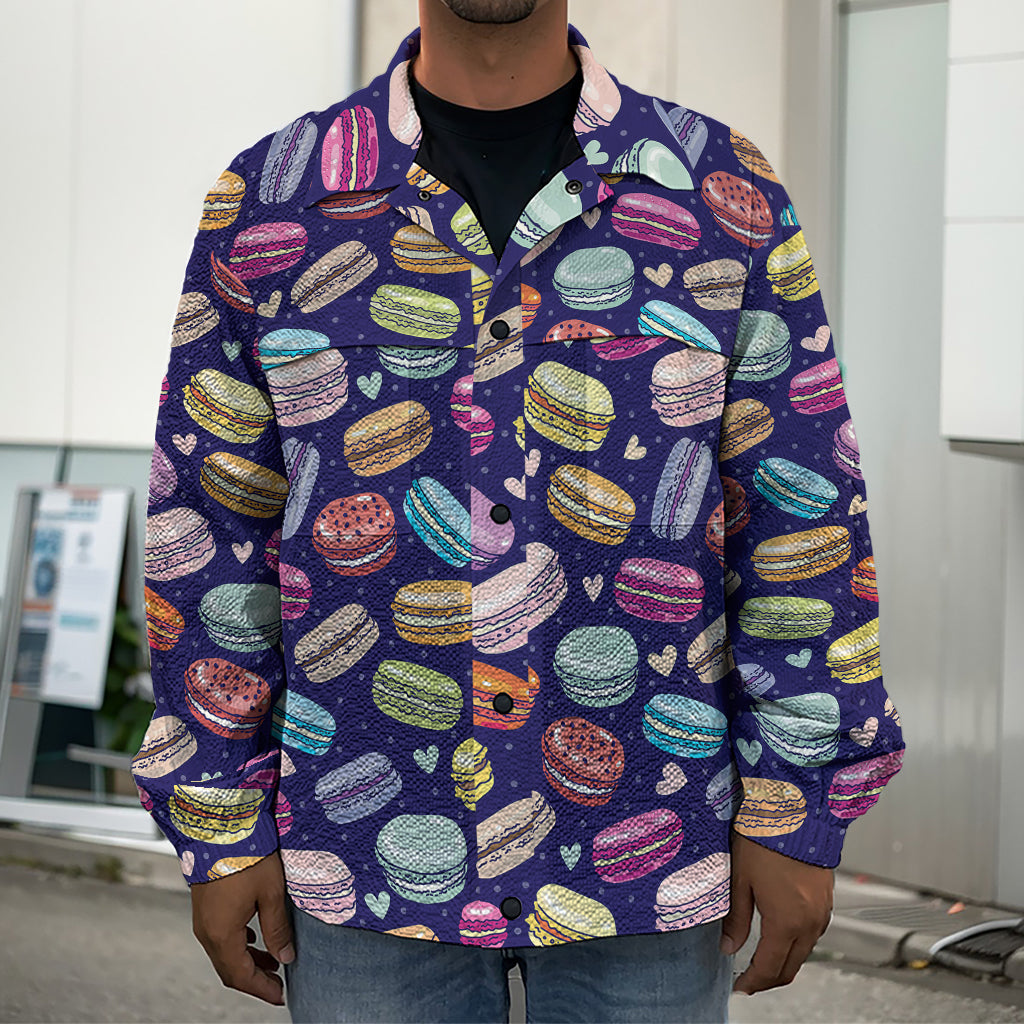 Cartoon Macaron Pattern Print Men's Shirt Jacket