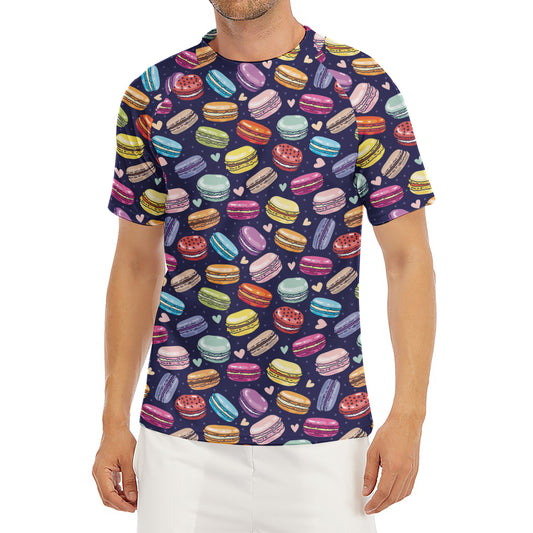 Cartoon Macaron Pattern Print Men's Short Sleeve Rash Guard