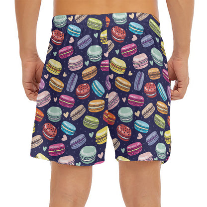 Cartoon Macaron Pattern Print Men's Split Running Shorts