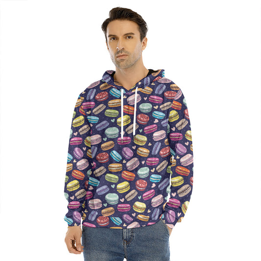 Cartoon Macaron Pattern Print Men's Velvet Pullover Hoodie