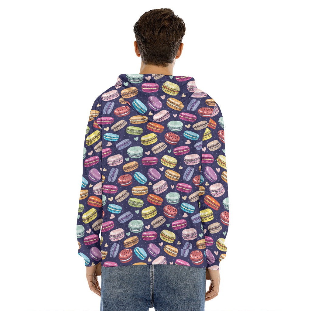 Cartoon Macaron Pattern Print Men's Velvet Pullover Hoodie