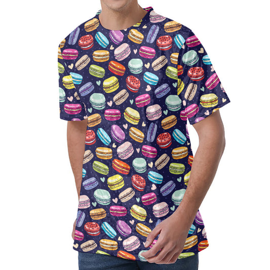 Cartoon Macaron Pattern Print Men's Velvet T-Shirt