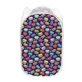 Cartoon Macaron Pattern Print Mesh Laundry Hamper