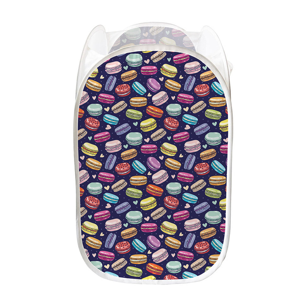 Cartoon Macaron Pattern Print Mesh Laundry Hamper
