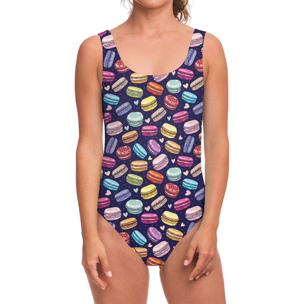 Cartoon Macaron Pattern Print One Piece Swimsuit