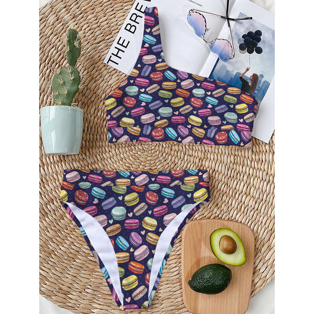 Cartoon Macaron Pattern Print One Shoulder Bikini Top