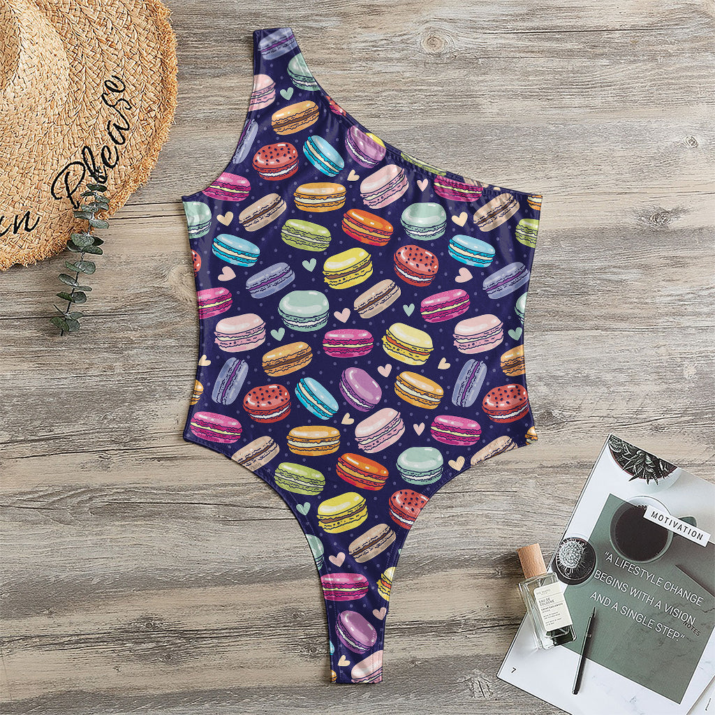 Cartoon Macaron Pattern Print One Shoulder Bodysuit
