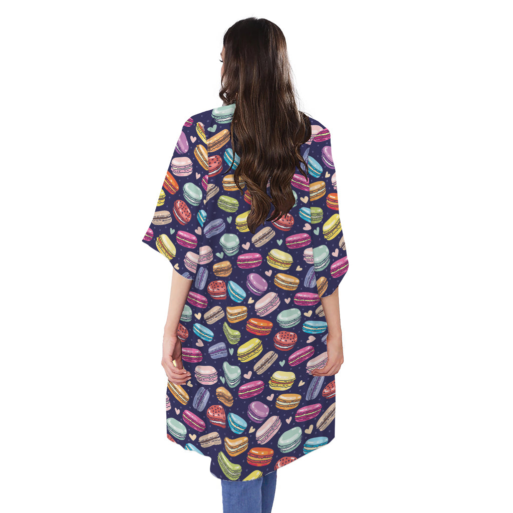 Cartoon Macaron Pattern Print Open Front Beach Cover Up