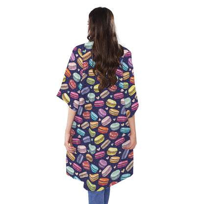 Cartoon Macaron Pattern Print Open Front Beach Cover Up