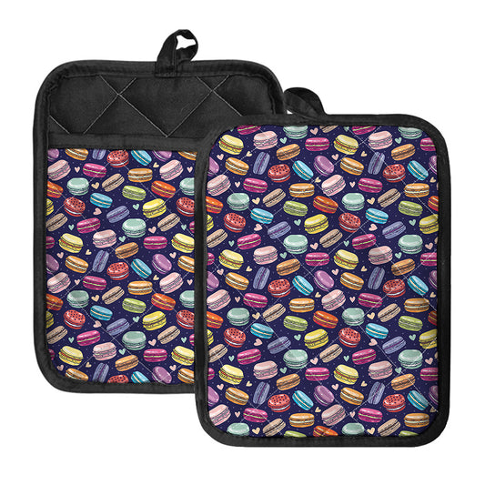 Cartoon Macaron Pattern Print Pot Holders With Pocket