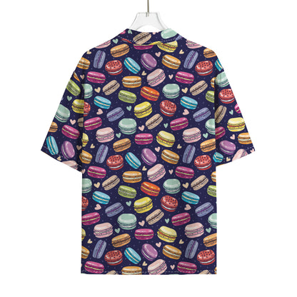 Cartoon Macaron Pattern Print Rayon Hawaiian Shirt