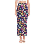 Cartoon Macaron Pattern Print Side Slit Maxi Skirt