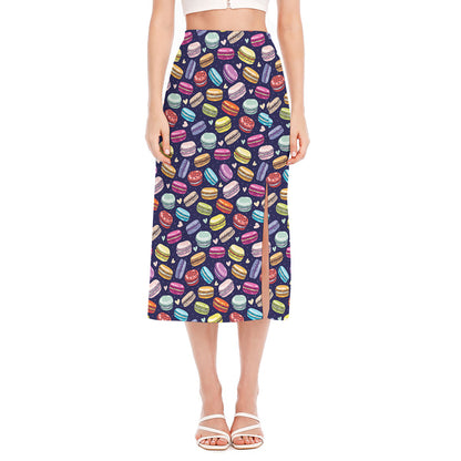 Cartoon Macaron Pattern Print Side Slit Midi Skirt