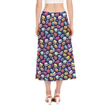 Cartoon Macaron Pattern Print Side Slit Midi Skirt