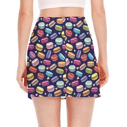 Cartoon Macaron Pattern Print Side Slit Mini Skirt