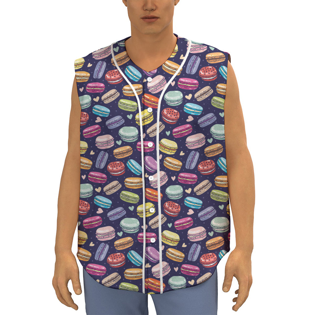 Cartoon Macaron Pattern Print Sleeveless Baseball Jersey
