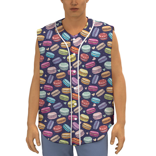 Cartoon Macaron Pattern Print Sleeveless Baseball Jersey