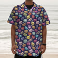 Cartoon Macaron Pattern Print Textured Short Sleeve Shirt