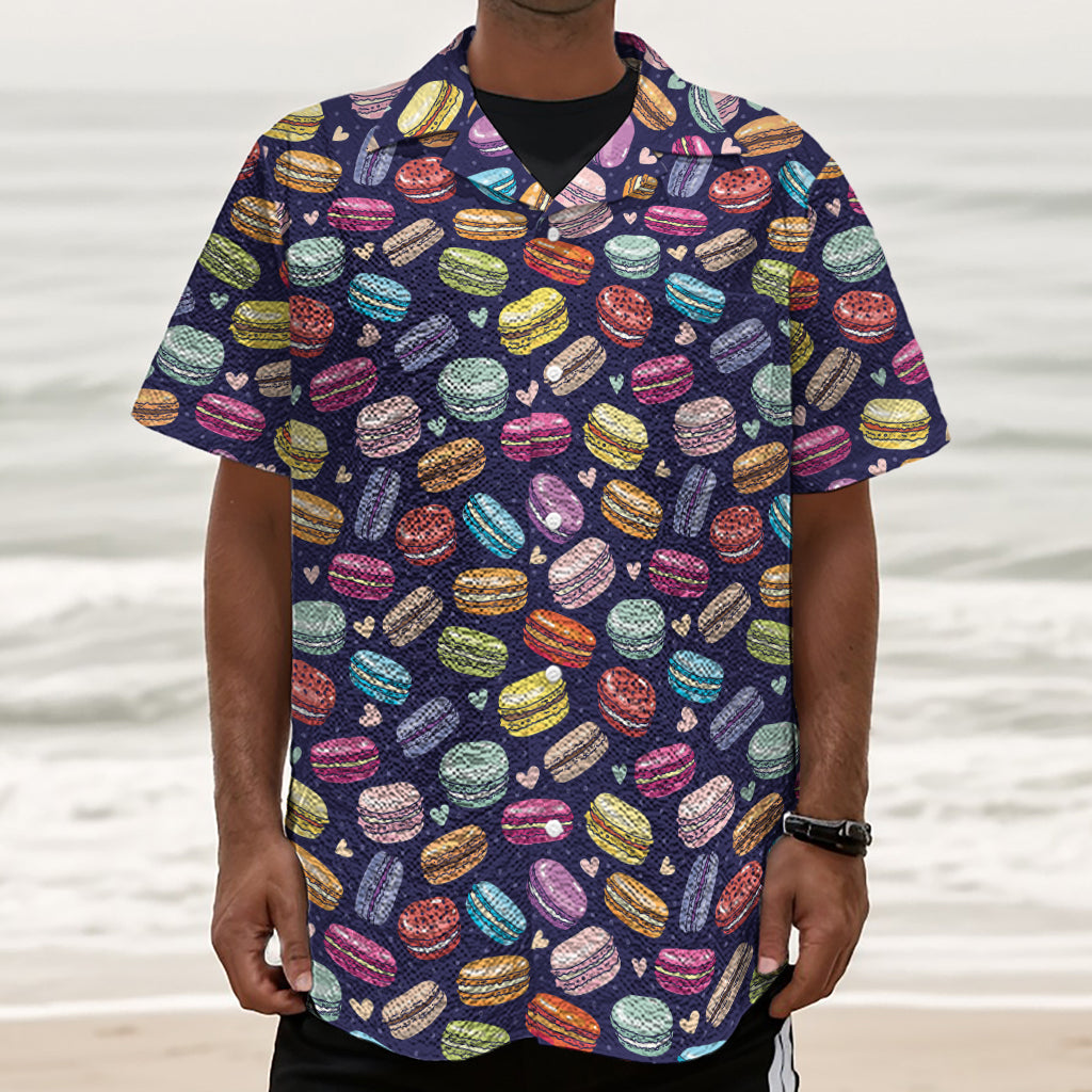 Cartoon Macaron Pattern Print Textured Short Sleeve Shirt