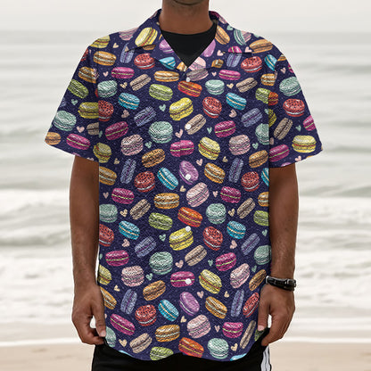 Cartoon Macaron Pattern Print Textured Short Sleeve Shirt