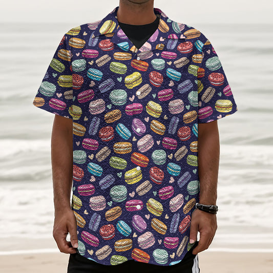 Cartoon Macaron Pattern Print Textured Short Sleeve Shirt