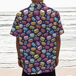 Cartoon Macaron Pattern Print Textured Short Sleeve Shirt