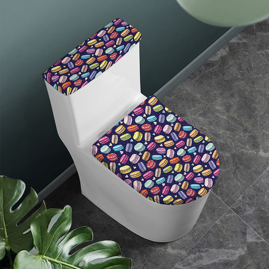 Cartoon Macaron Pattern Print Toilet Lid And Tank Cover Set