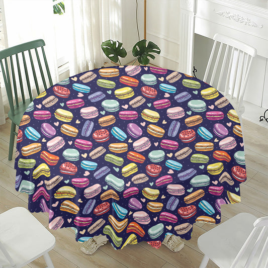 Cartoon Macaron Pattern Print Waterproof Round Tablecloth