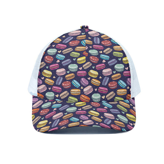 Cartoon Macaron Pattern Print White Mesh Trucker Cap