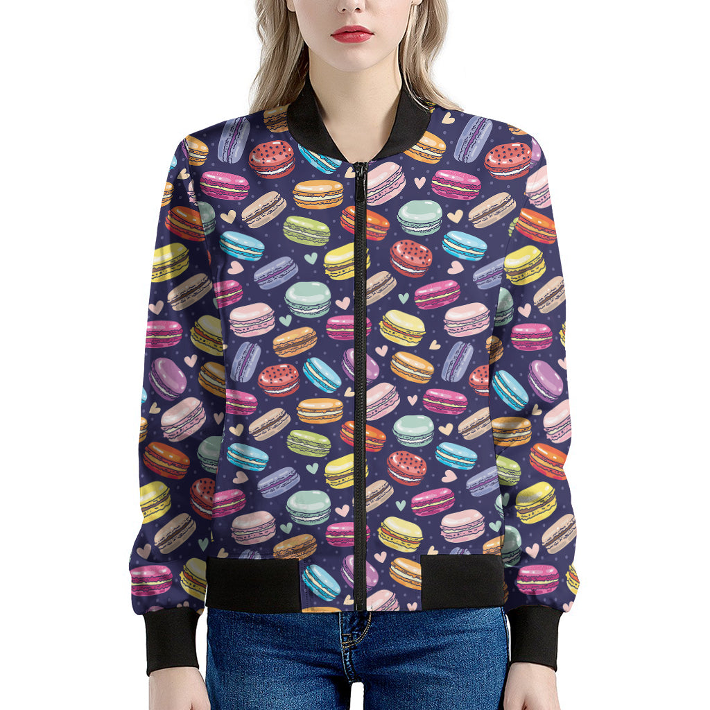 Cartoon Macaron Pattern Print Women's Bomber Jacket