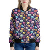 Cartoon Macaron Pattern Print Women's Bomber Jacket