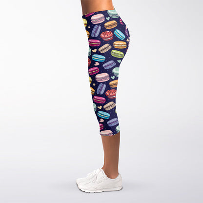 Cartoon Macaron Pattern Print Women's Capri Leggings