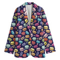 Cartoon Macaron Pattern Print Women's Cotton Blazer