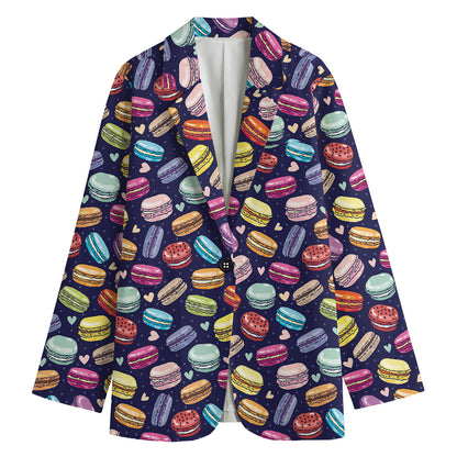 Cartoon Macaron Pattern Print Women's Cotton Blazer
