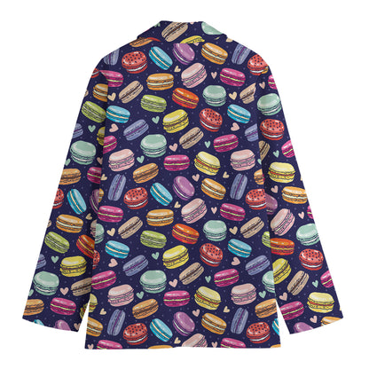 Cartoon Macaron Pattern Print Women's Cotton Blazer