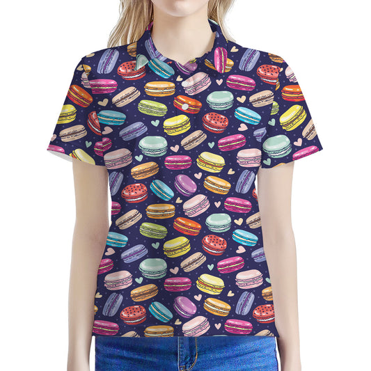 Cartoon Macaron Pattern Print Women's Polo Shirt