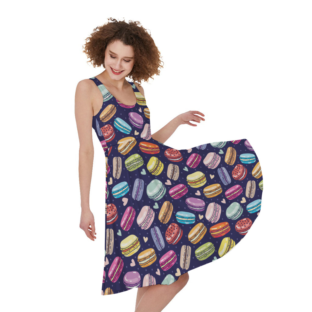 Cartoon Macaron Pattern Print Women's Sleeveless Dress